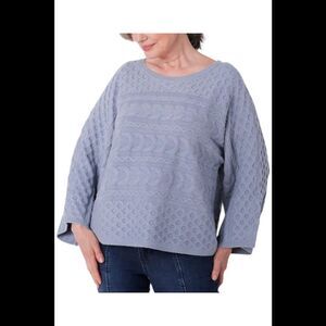 WynneCollection Women's Mixed Cable Sweater Faded Blue - Regular